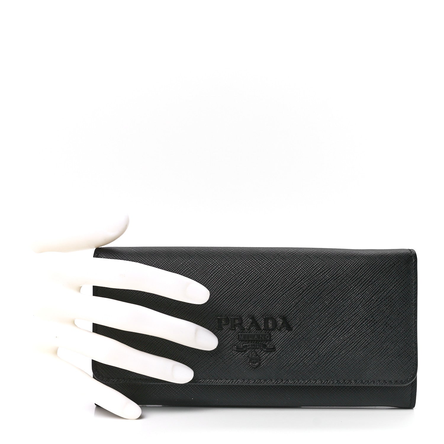 Prada Saffiano Metal Continental Flap Wallet Black 2 of 14