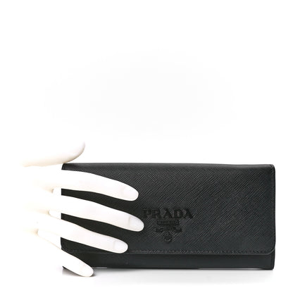 Prada Saffiano Metal Continental Flap Wallet Black 2 of 14