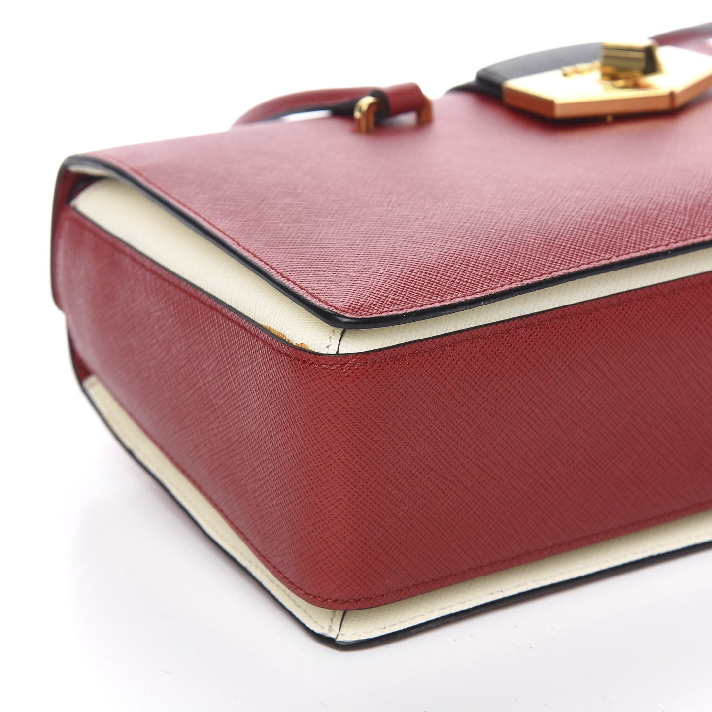 Saffiano Tri-Color Turn Lock Satchel Fuoco White Black