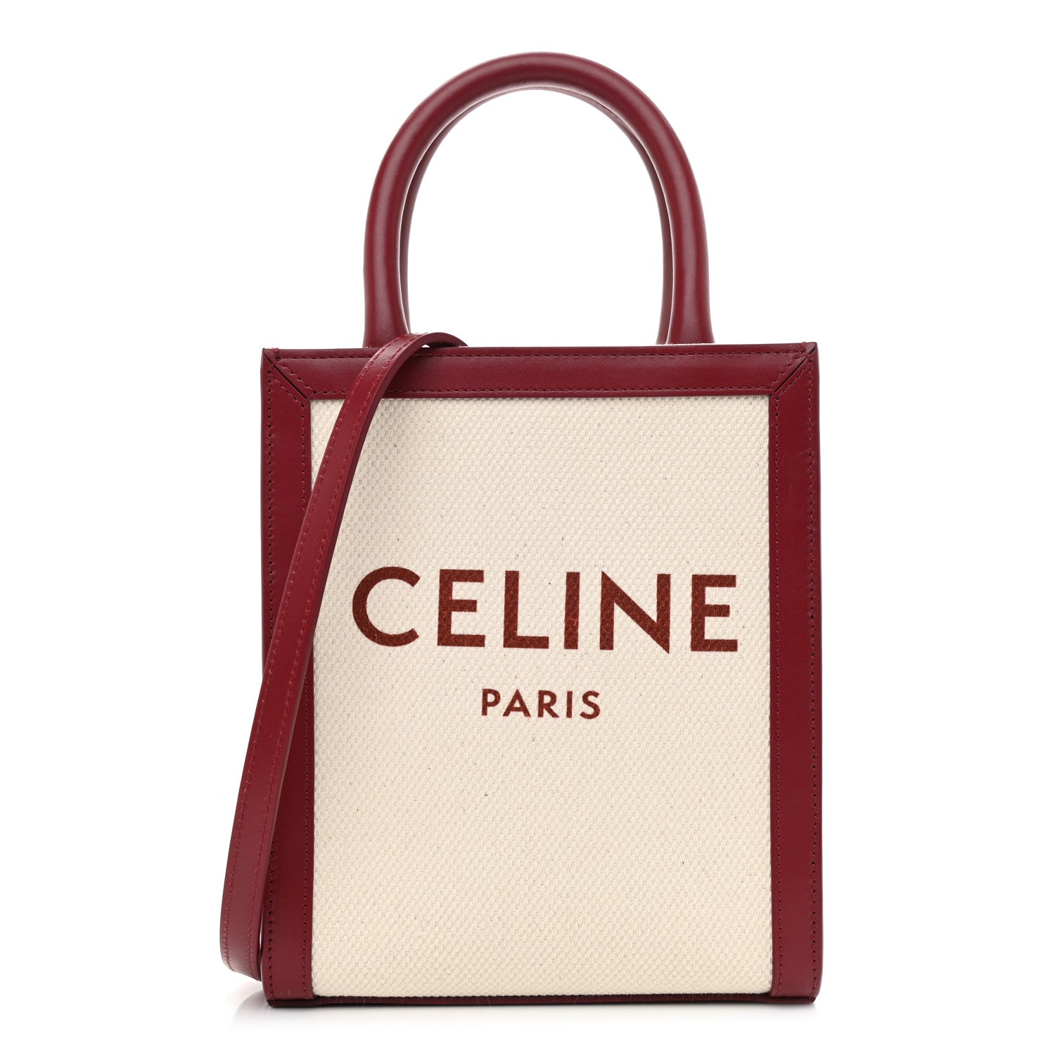 Celine Canvas Calfskin Mini Vertical Cabas Natural Carmin 1 of 8