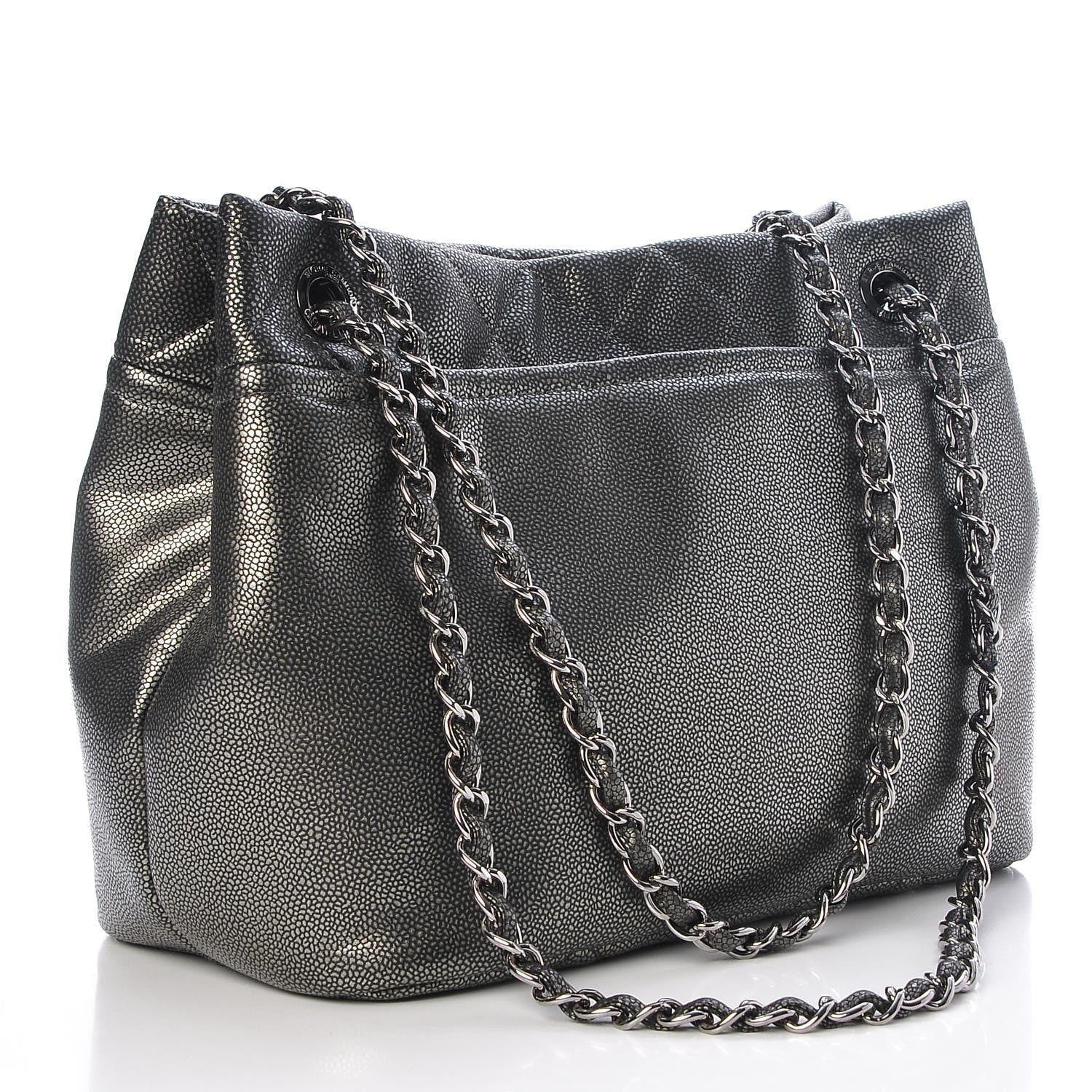 Chanel Metallic Caviar Quilted CC Timeless Tote Dark Silver 3 of 7