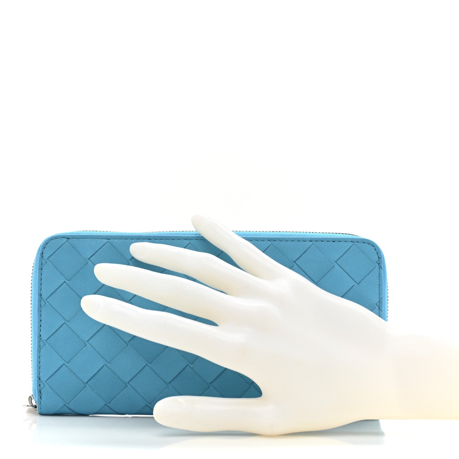 Bottega Veneta Nappa Intrecciato Zip Around Wallet Sky Blue 2 of 13