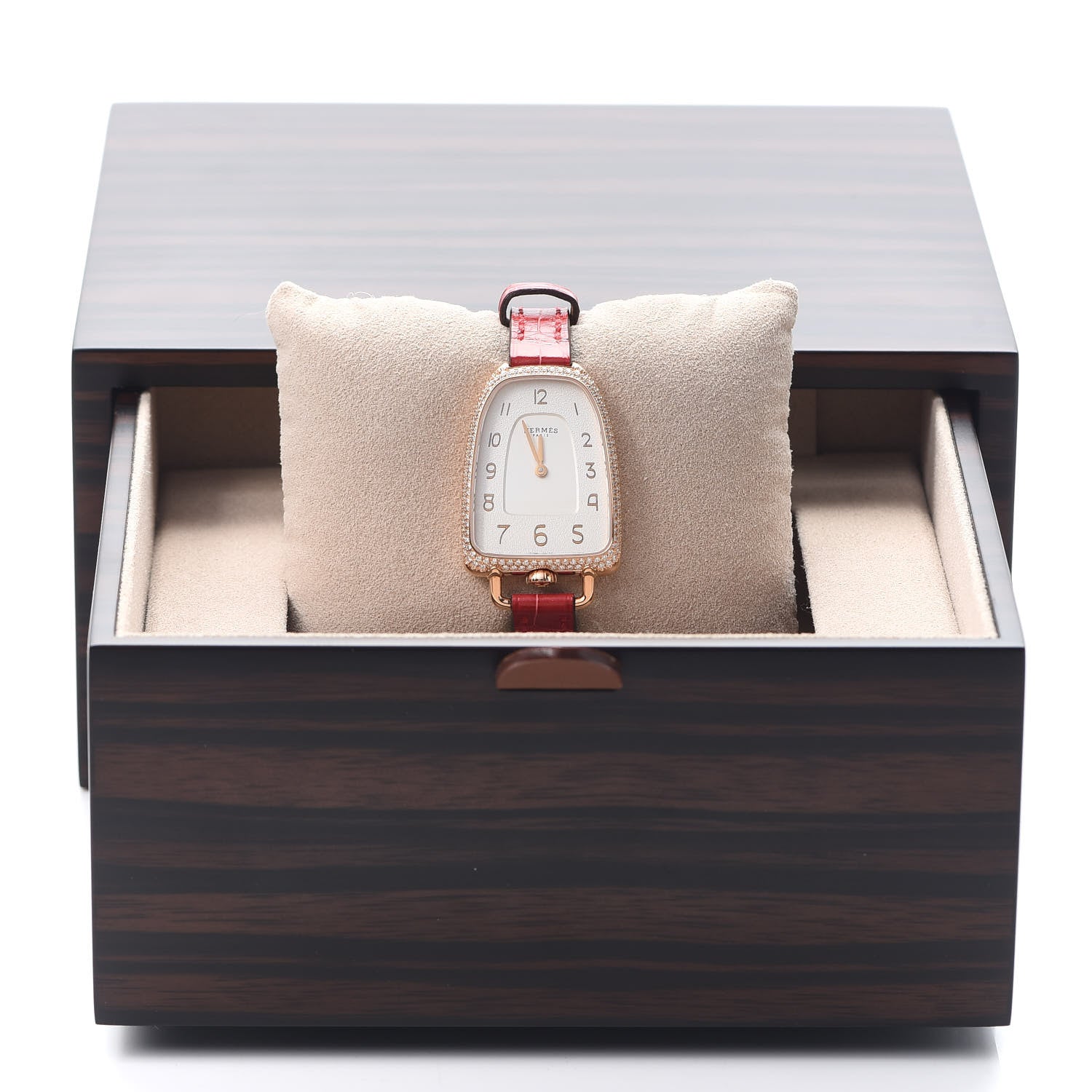 Hermes 18K Rose Gold Alligator Diamond Bezel 26mm Galop Quartz Watch Braise 5 of 5