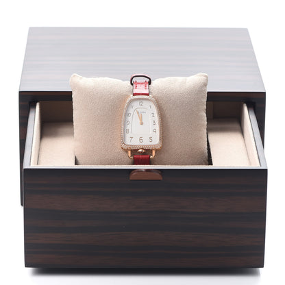 Hermes 18K Rose Gold Alligator Diamond Bezel 26mm Galop Quartz Watch Braise 5 of 5