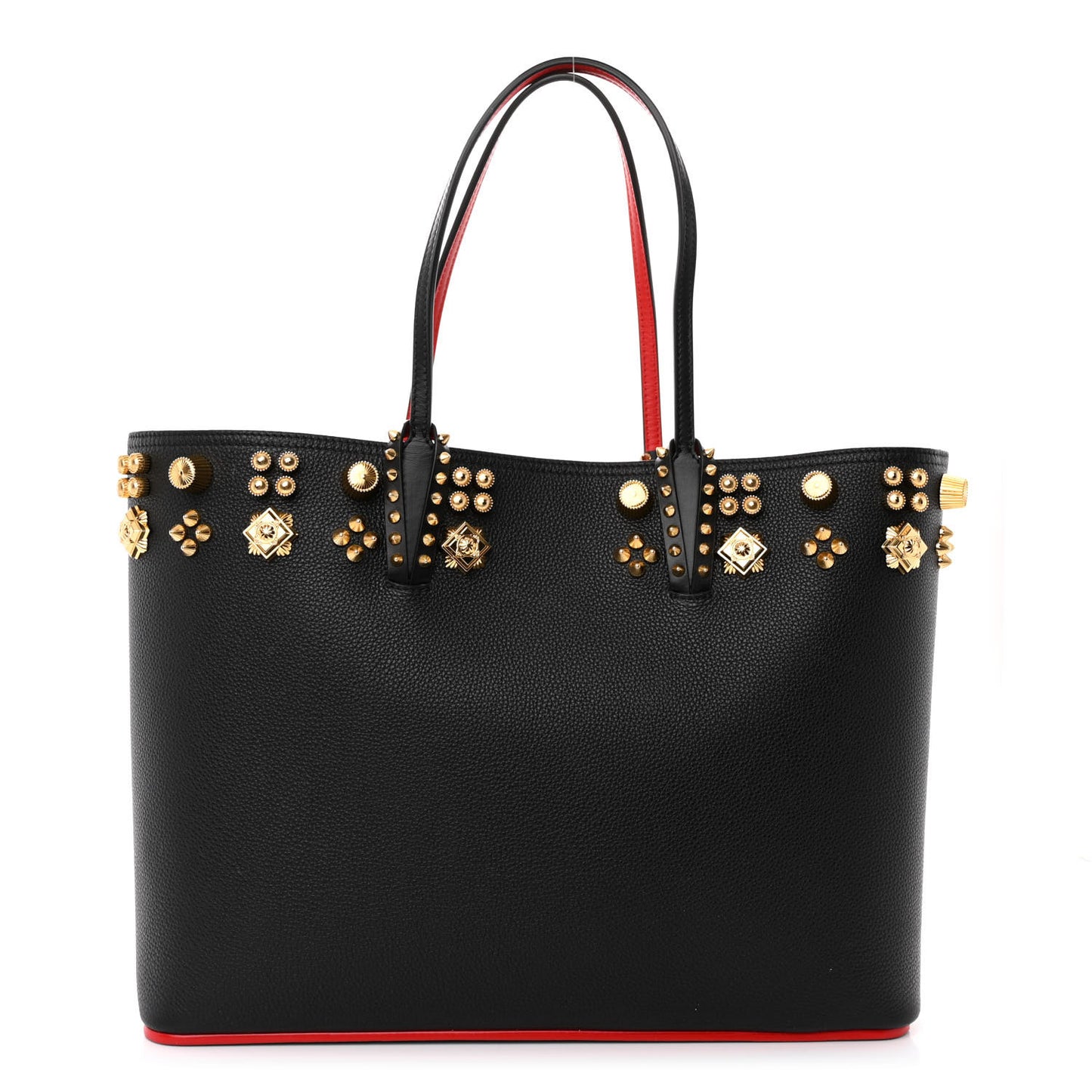 Calfskin Empire Spike Studded East West Cabata Tote Black Gold