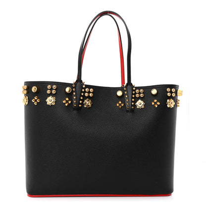 Christian Louboutin Calfskin Empire Spike Studded East West Cabata Tote Black Gold 3 of 10
