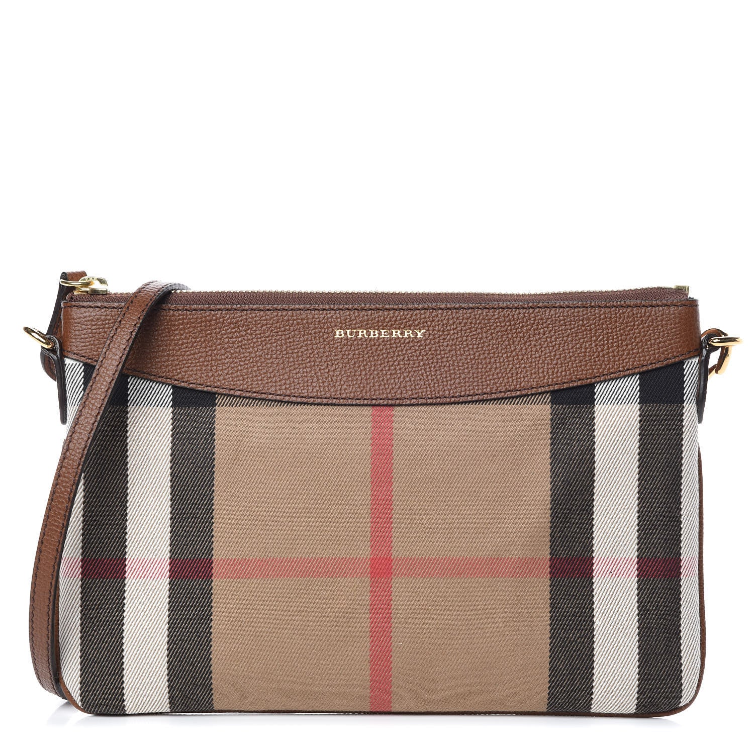 Burberry House Check Derby Peyton Crossbody Clutch Bag Tan 1 of 9