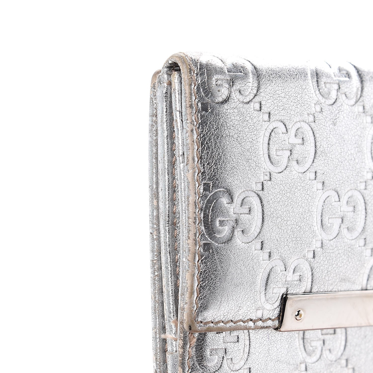 Gucci Metallic Guccissima Metal Bar French Flap Wallet Silver 11 of 13