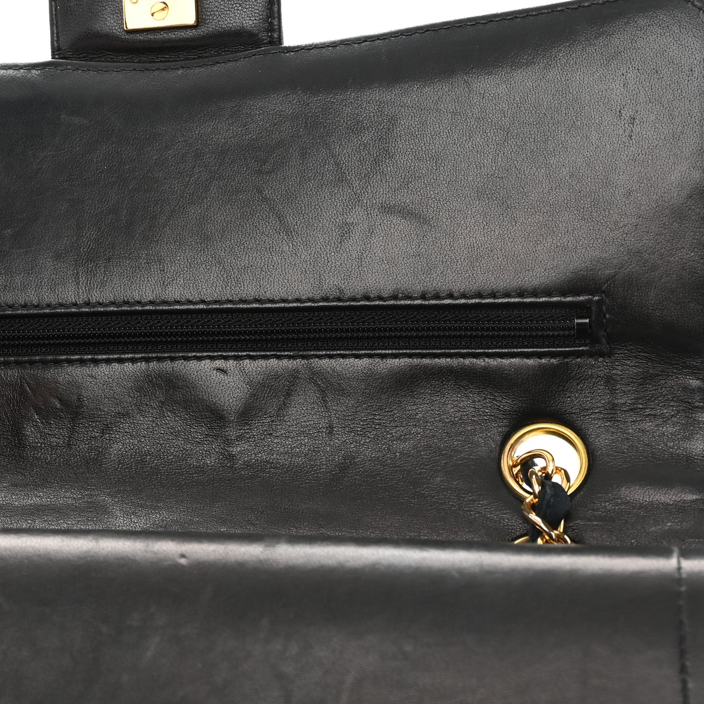 Satin Quilted Medium Double Flap Black