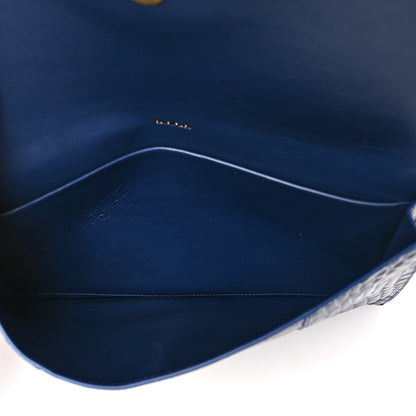 Balenciaga Shiny Calfskin Crocodile Embossed Hourglass Flap Flat Pouch Navy Blue 5 of 7