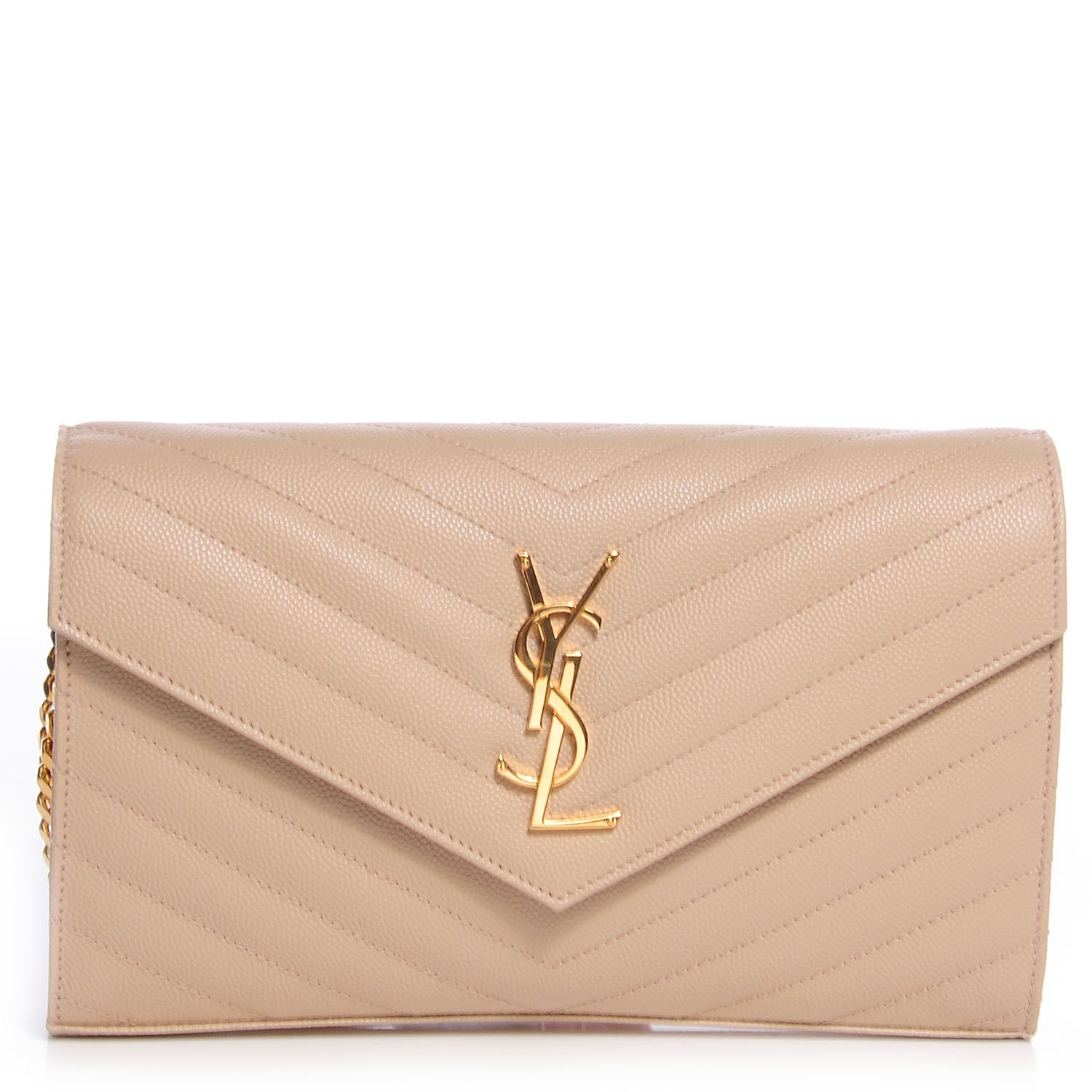 Saint Laurent Matelasse Chevron Monogram Chain Wallet Powder 1 of 9