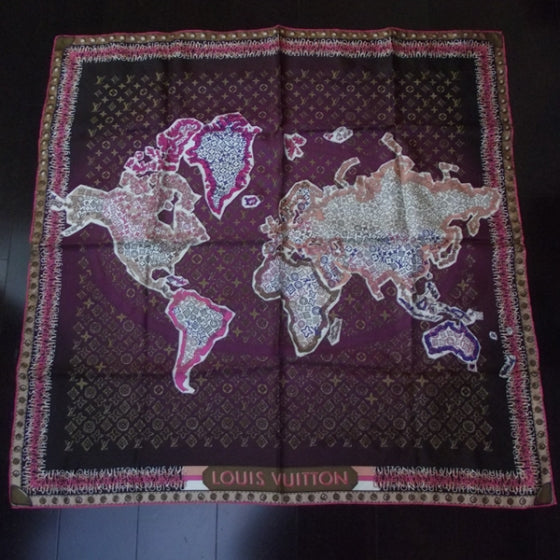 Louis Vuitton Monogram Map Square 100% silk Scarf Cassis 1 of 5