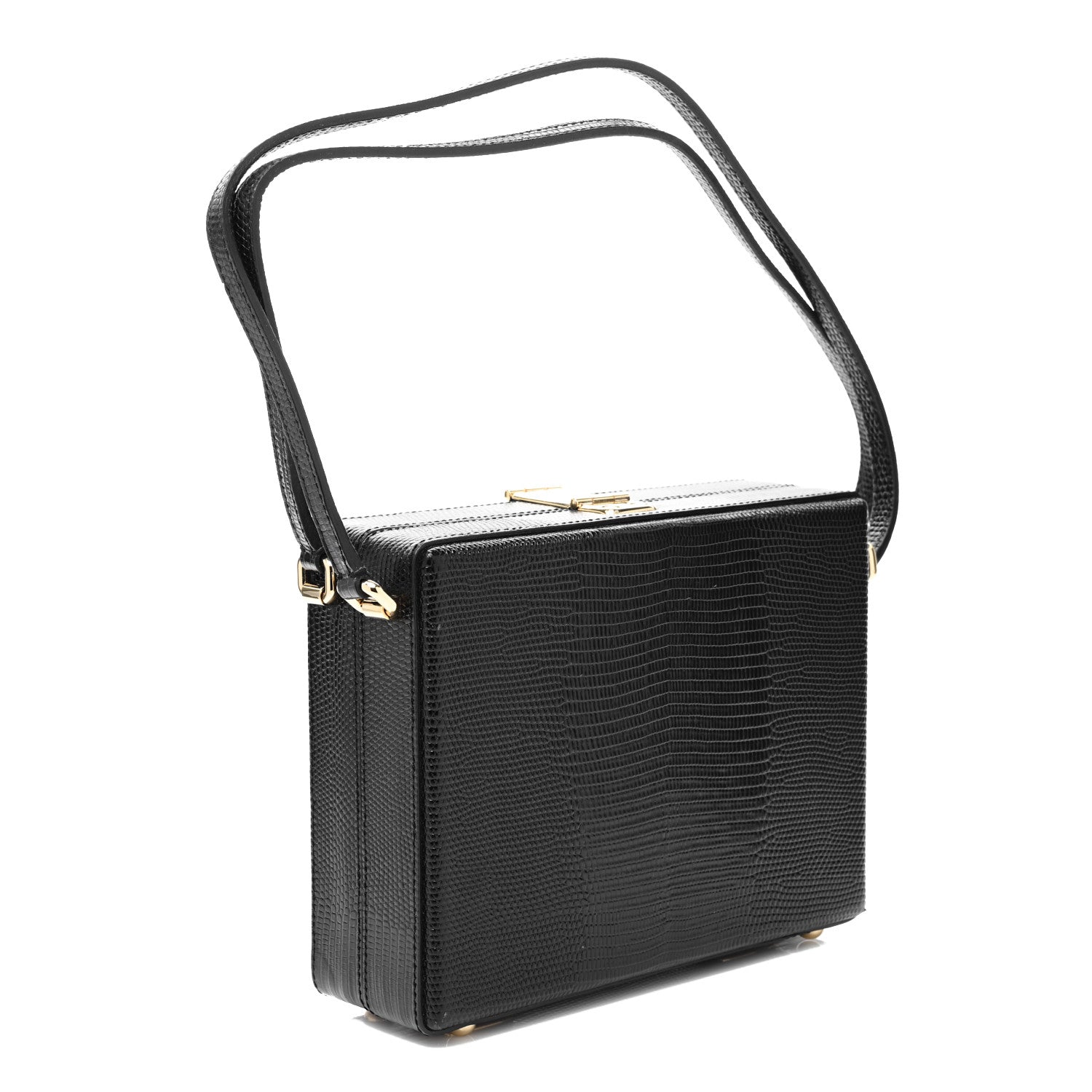 Dolce & Gabbana Calfskin Lizard Embossed Padlock Box Shoulder Bag Black 3 of 9