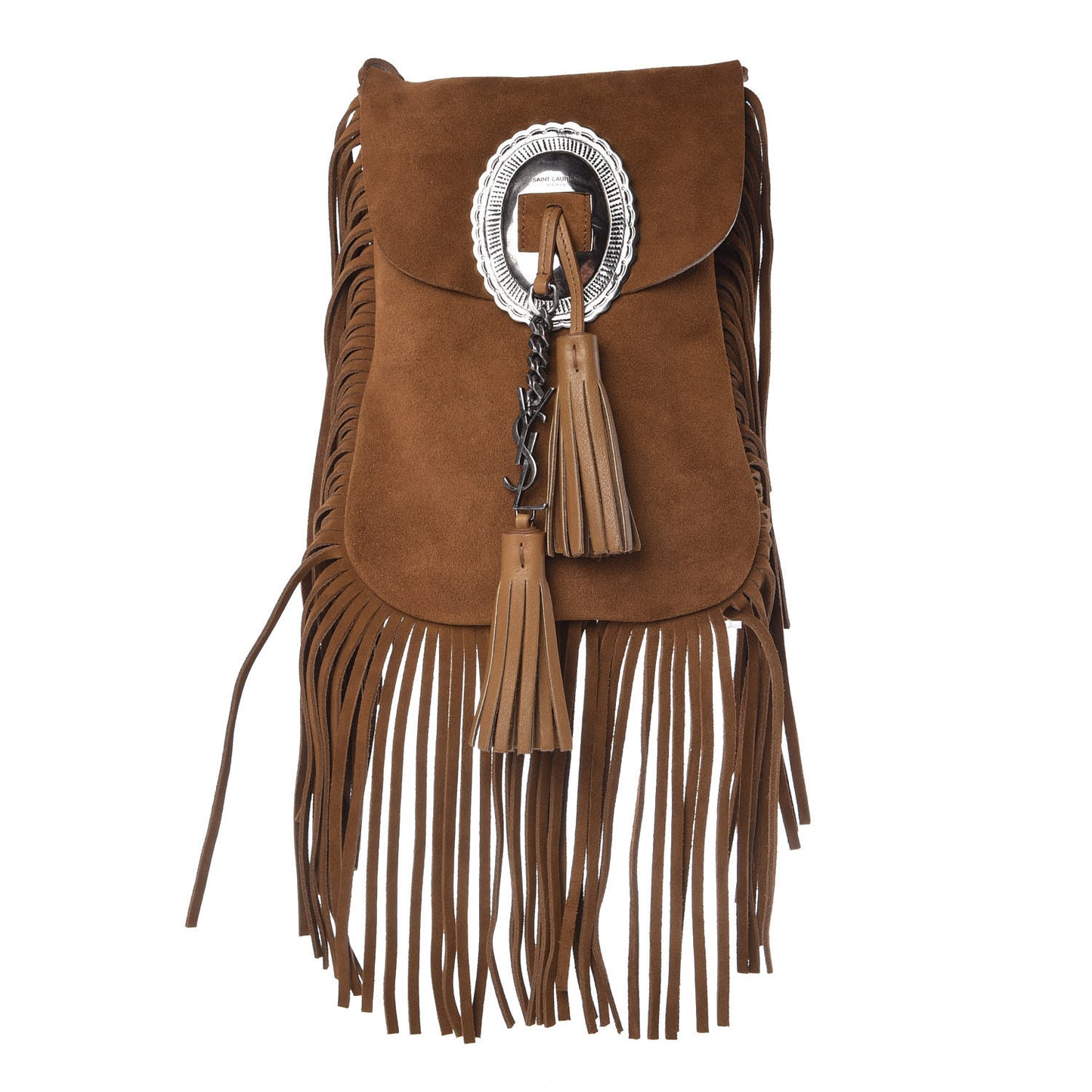 Suede Fringe Flat Anita Crossbody Bag Camel