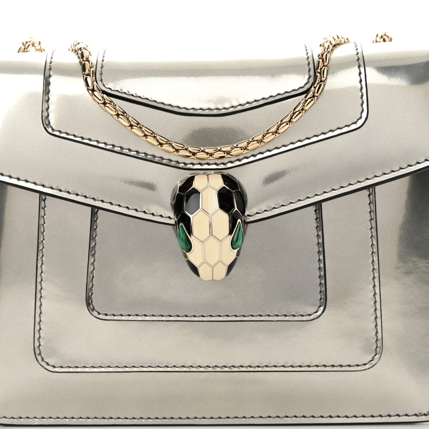 Metallic Calfskin Small Serpenti Forever Snake Strap Crossbody Bag Silver