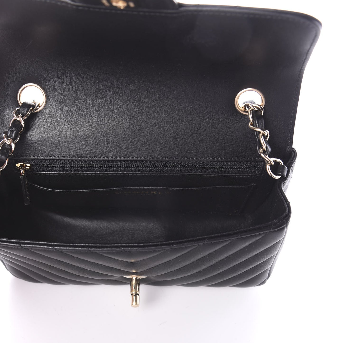 Lambskin Chevron Quilted Mini Rectangular Flap Black