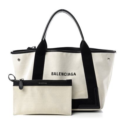 Balenciaga Cotton Canvas Satin Calfskin S Navy Cabas Natural Black 1 of 11