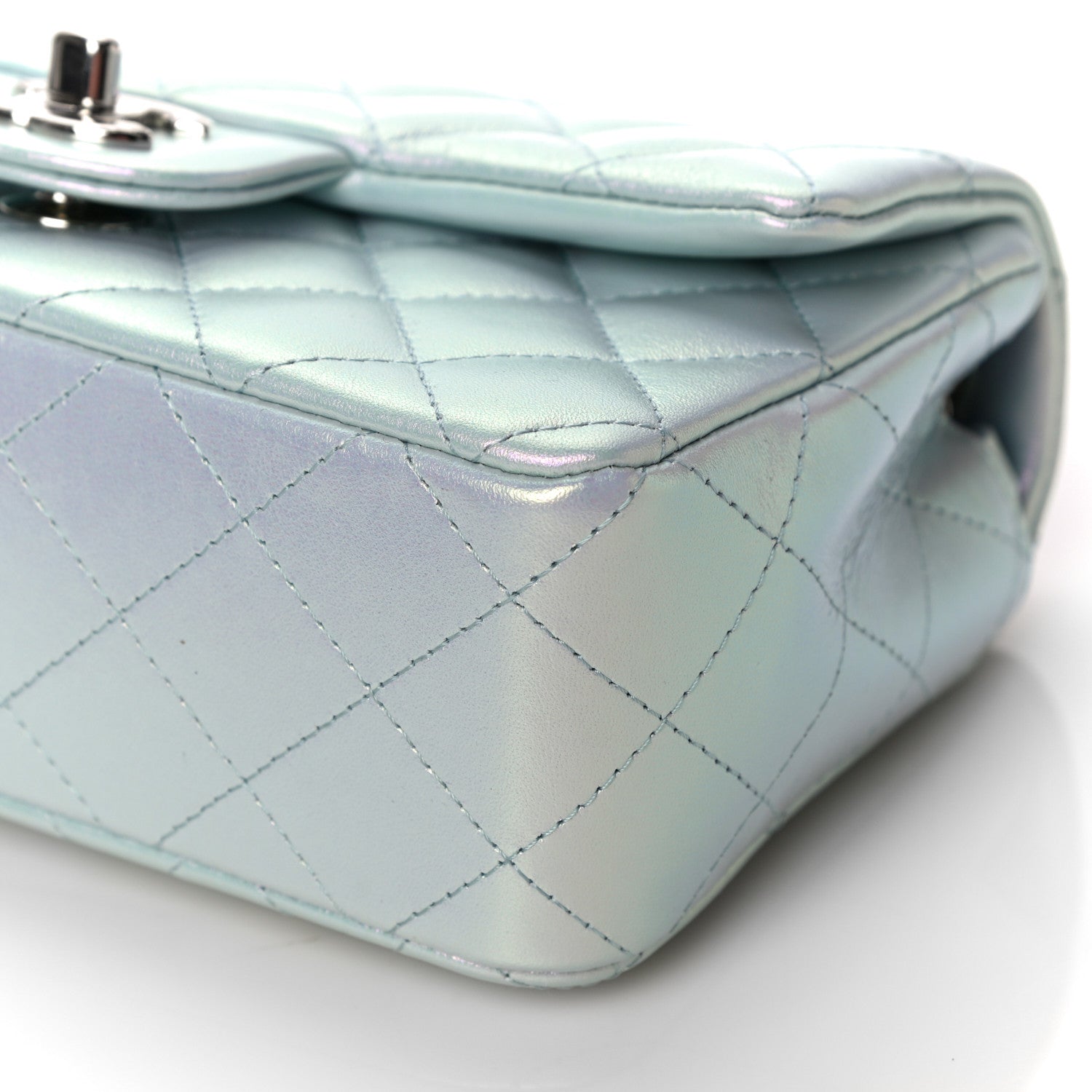 Chanel Iridescent Calfskin Quilted Mini Rectangular Flap Light Blue 10 of 11