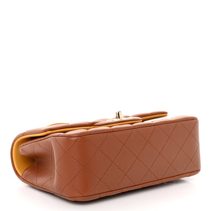 Chanel Lambskin Quilted Bi-Color Mini Top Handle Rectangular Flap Light Brown Yellow 4 of 11