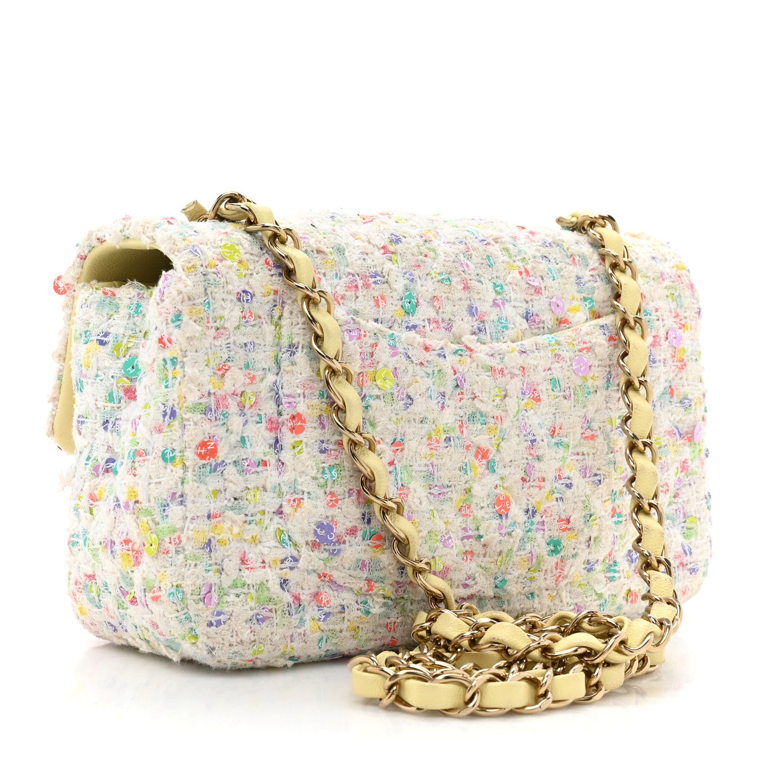 Chanel Tweed Quilted Mini Rectangular Flap Ecru Green Purple Red Yellow 3 of 15