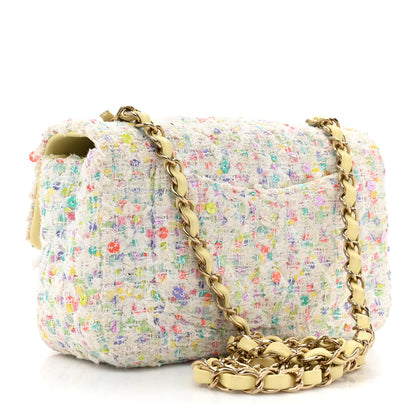 Chanel Tweed Quilted Mini Rectangular Flap Ecru Green Purple Red Yellow 3 of 15