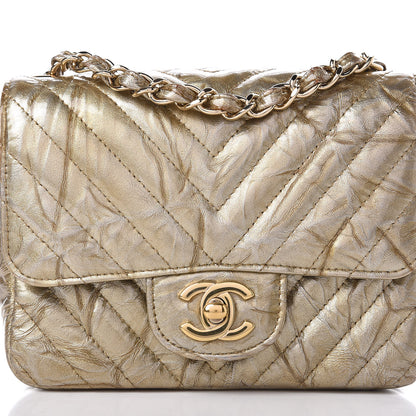 Chanel Patent Metallic Crumpled Calfskin Chevron Quilted Mini Rectangular Flap Gold 10 of 10