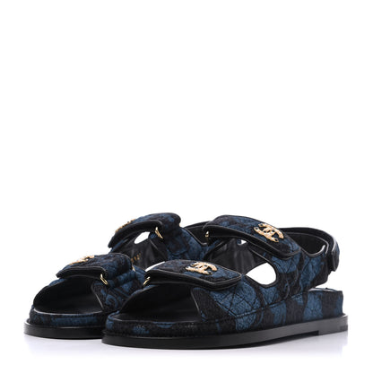 Chanel Denim Velcro Dad Sandals 37 Dark Grey Blue Black 3 of 9