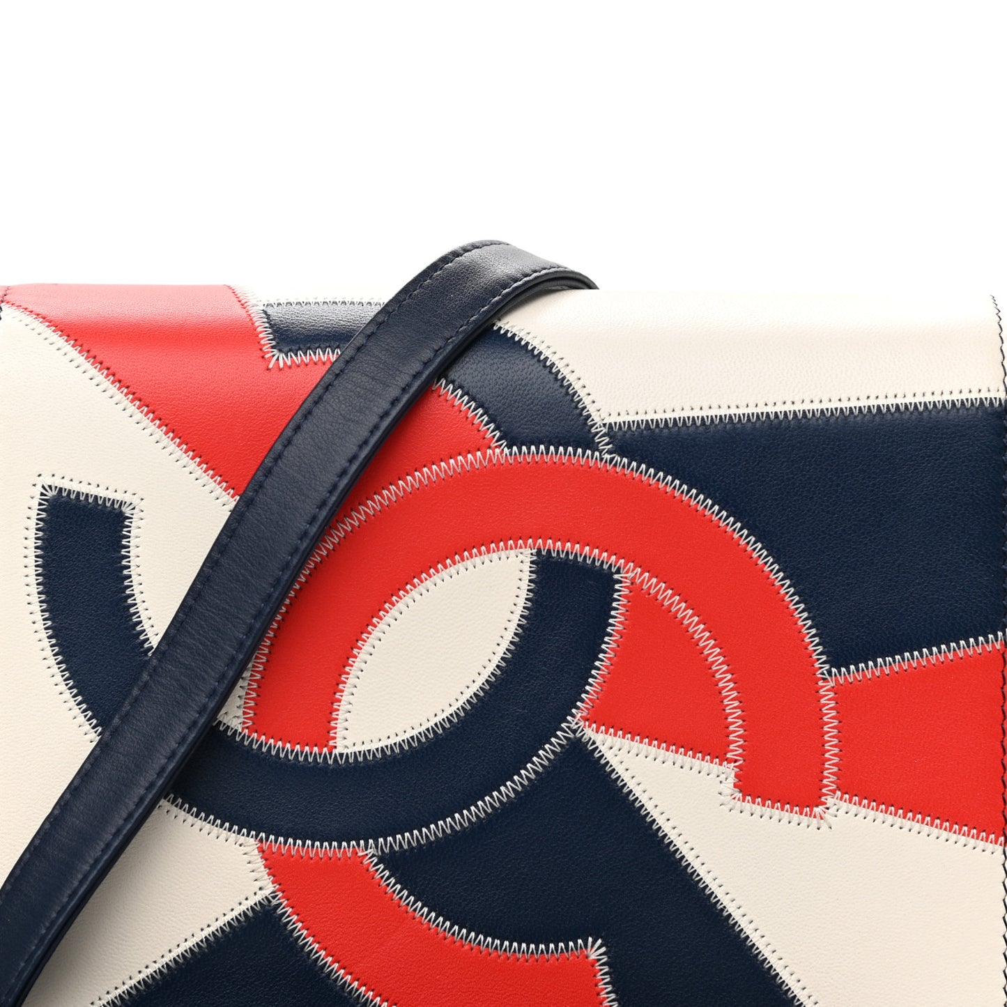 Lambskin Patchwork CC Tassel Crossbody Bag White Blue Red