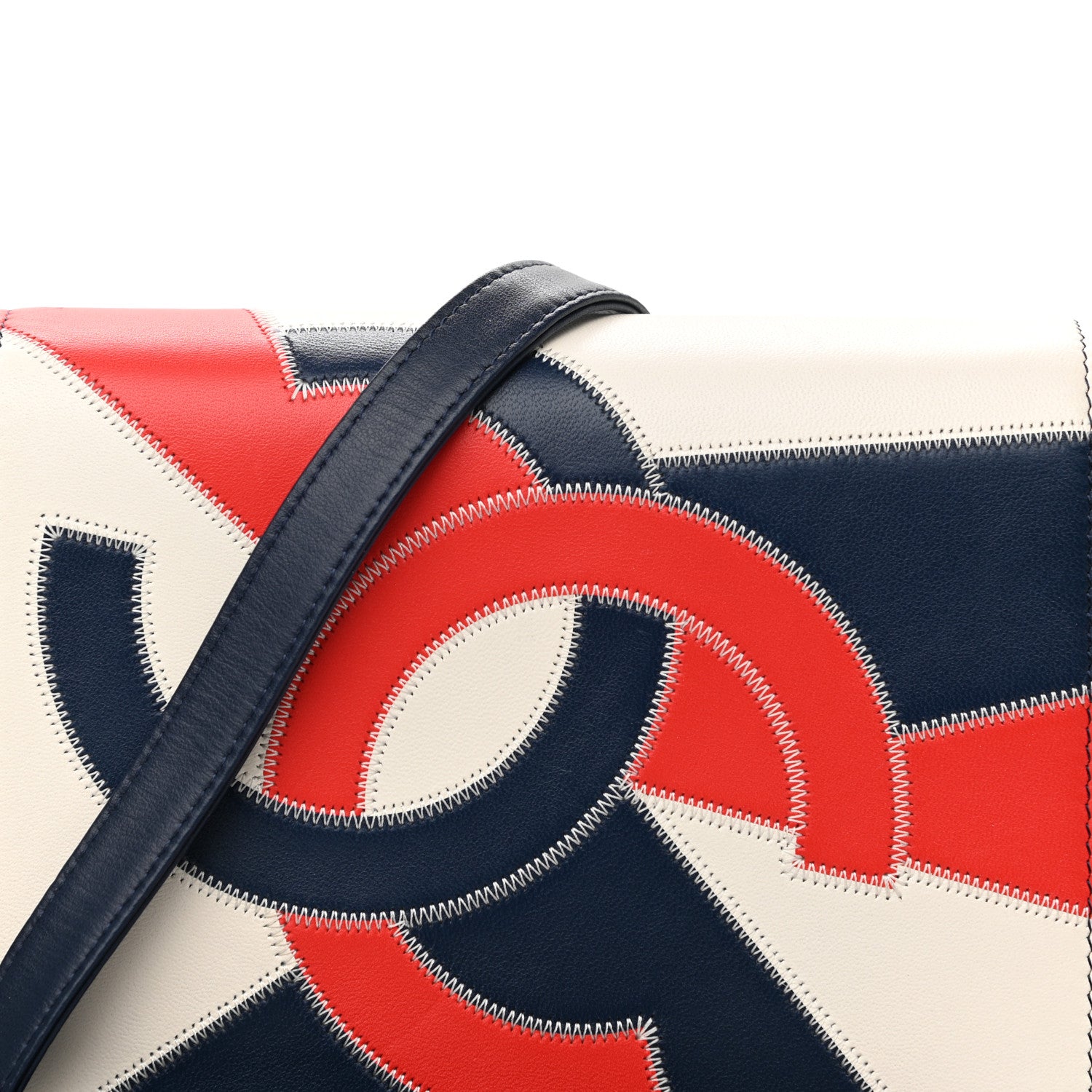 Chanel Lambskin Patchwork CC Tassel Crossbody Bag White Blue Red 8 of 11