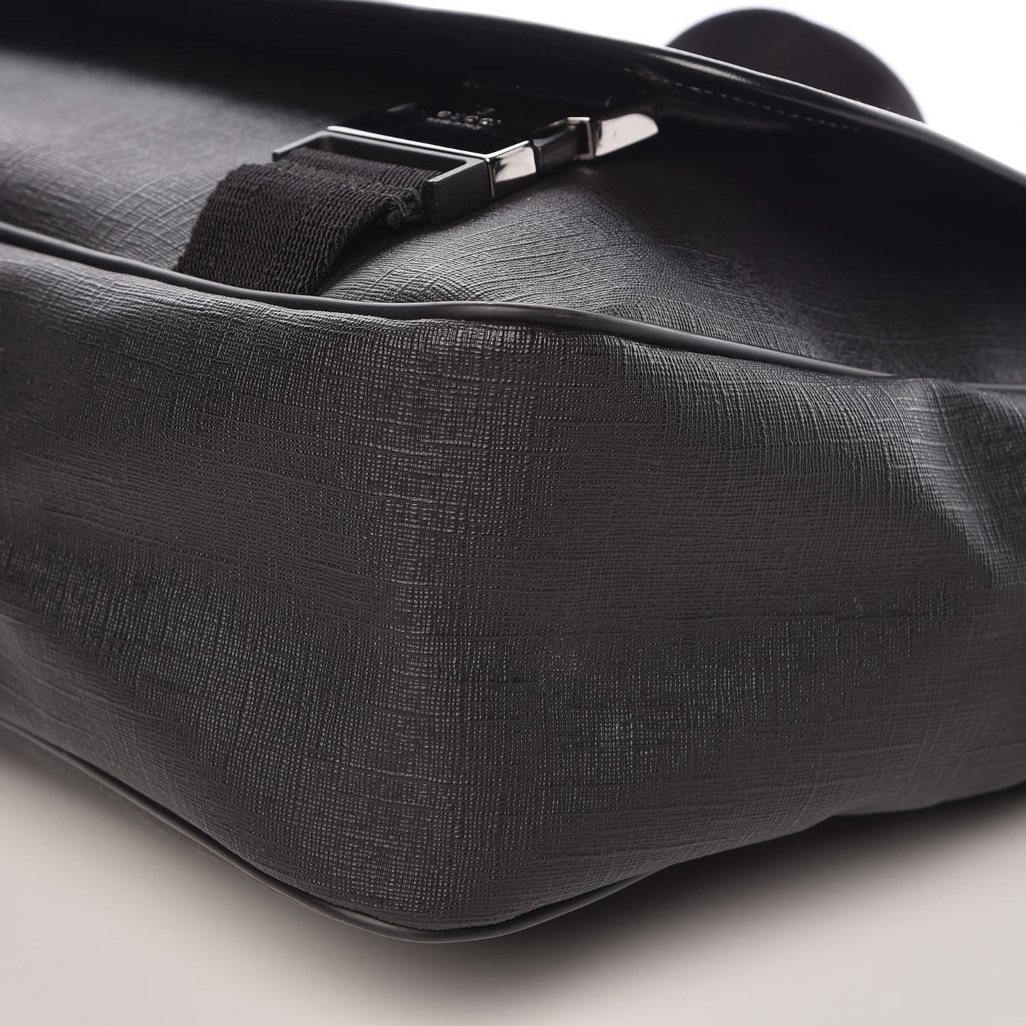 Coated Canvas Interlocking G Double Buckle Flap Messenger Bag Black