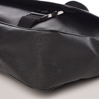 Gucci Coated Canvas Interlocking G Double Buckle Flap Messenger Bag Black 9 of 10