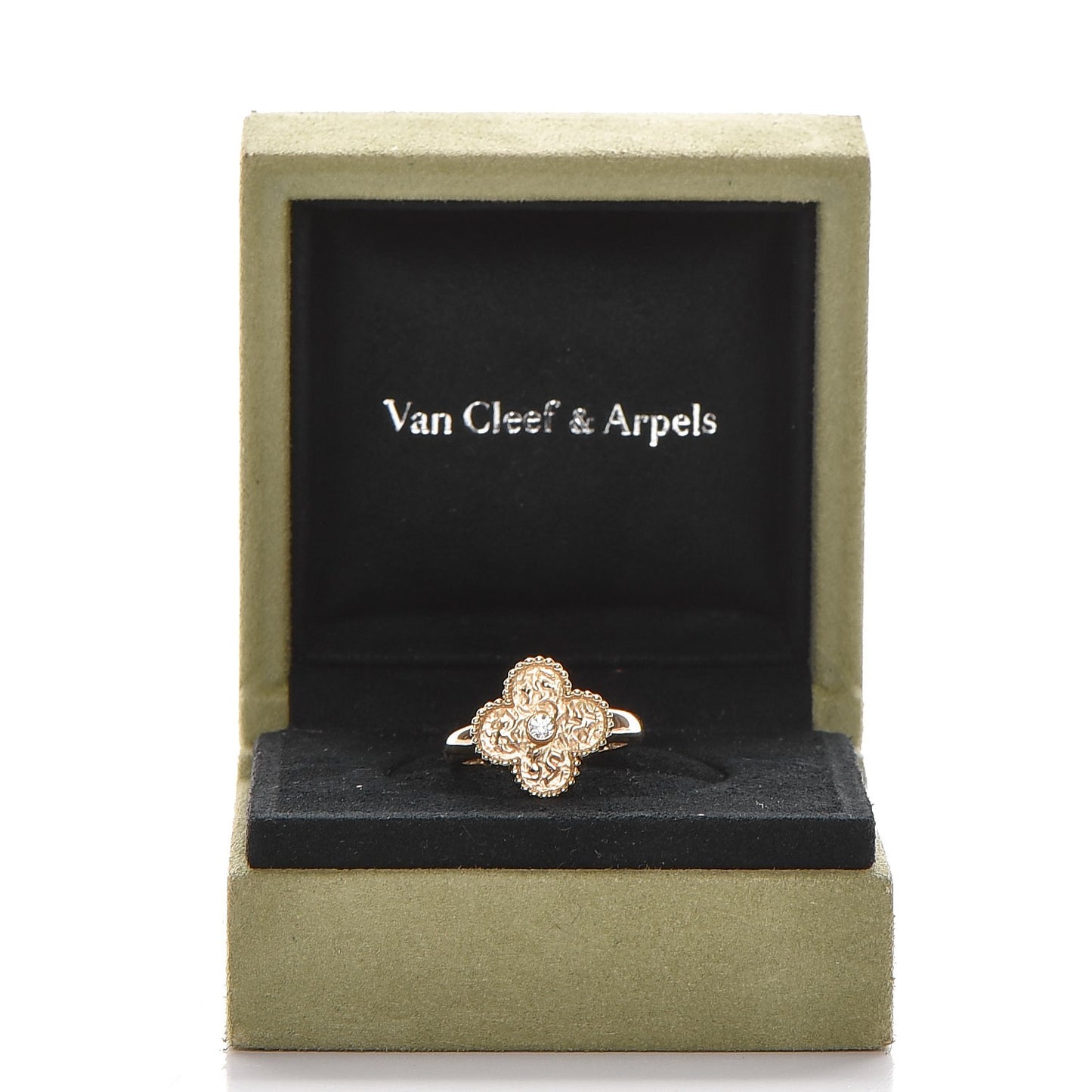 18K Yellow Gold Diamond Vintage Alhambra Ring 53 6.25