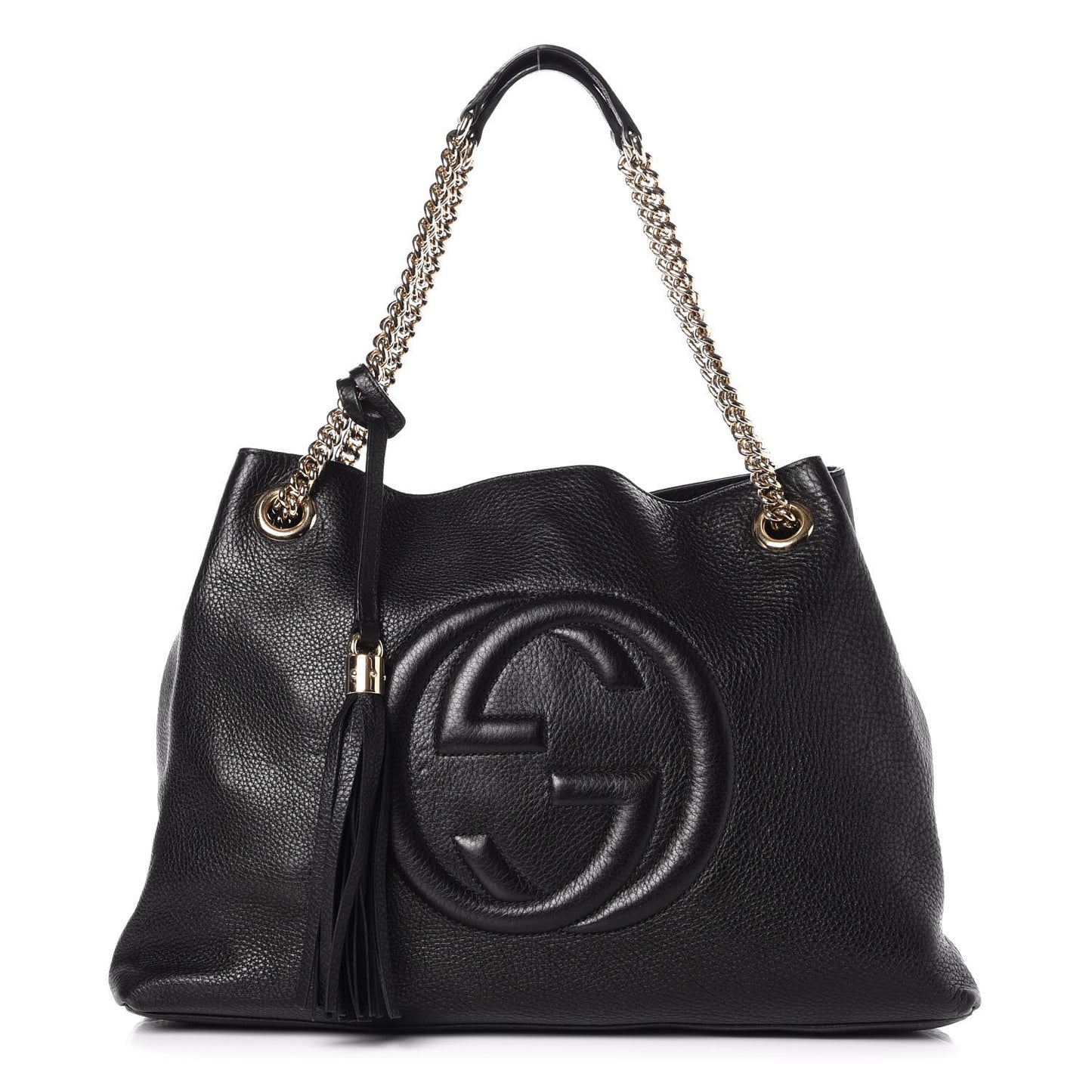 Pebbled Calfskin Medium Soho Chain Shoulder Bag Black