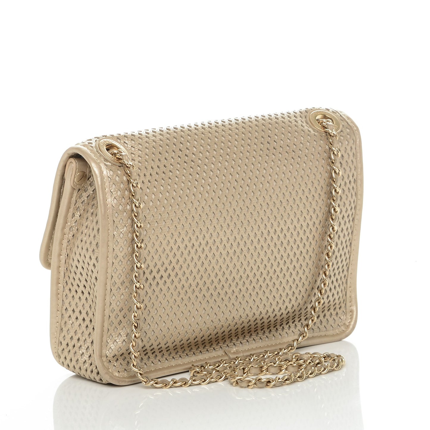 Metallic Perforated Calfskin Small Up In The Air Flap Light Gold
