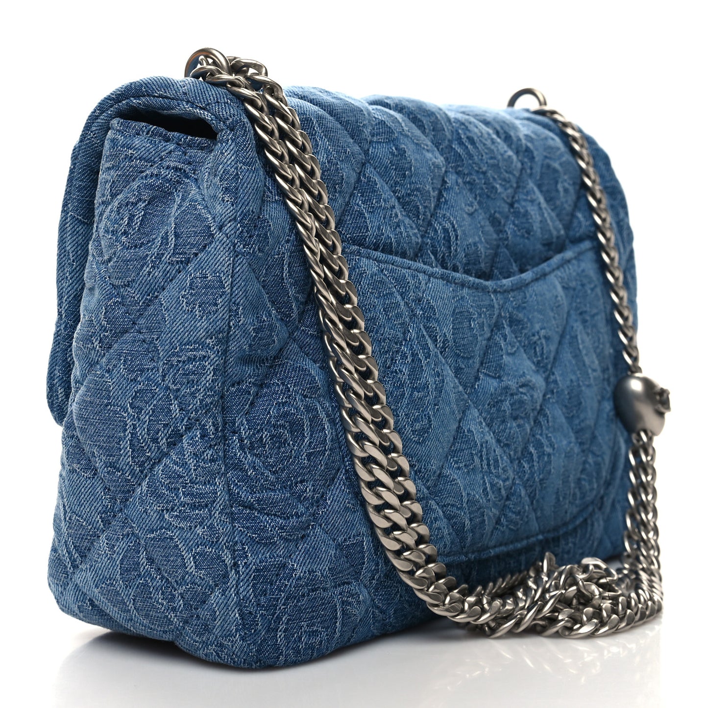 Denim Quilted Medium Camellia Sweetheart Flap Blue