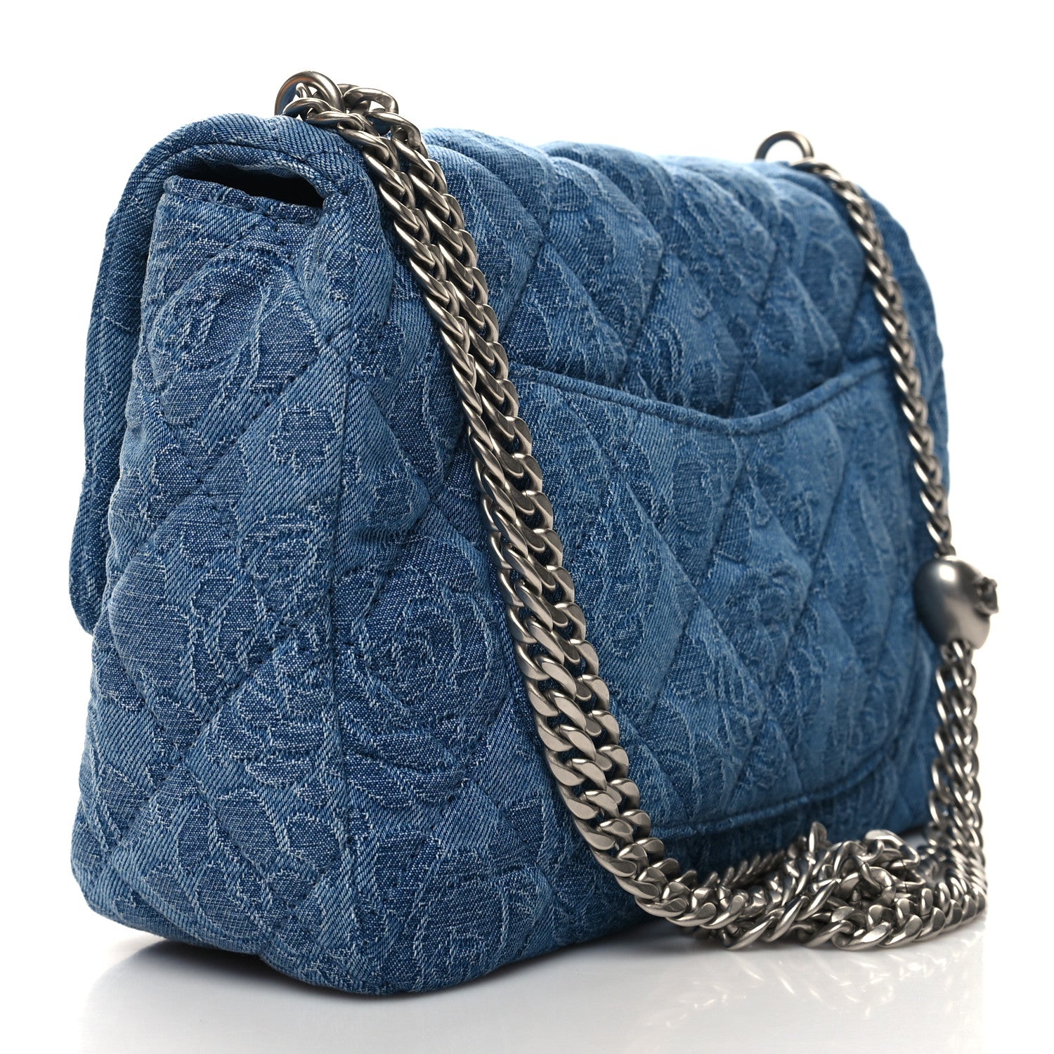 Chanel Denim Quilted Medium Camellia Sweetheart Flap Blue 3 of 10