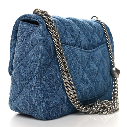 Chanel Denim Quilted Medium Camellia Sweetheart Flap Blue 3 of 10