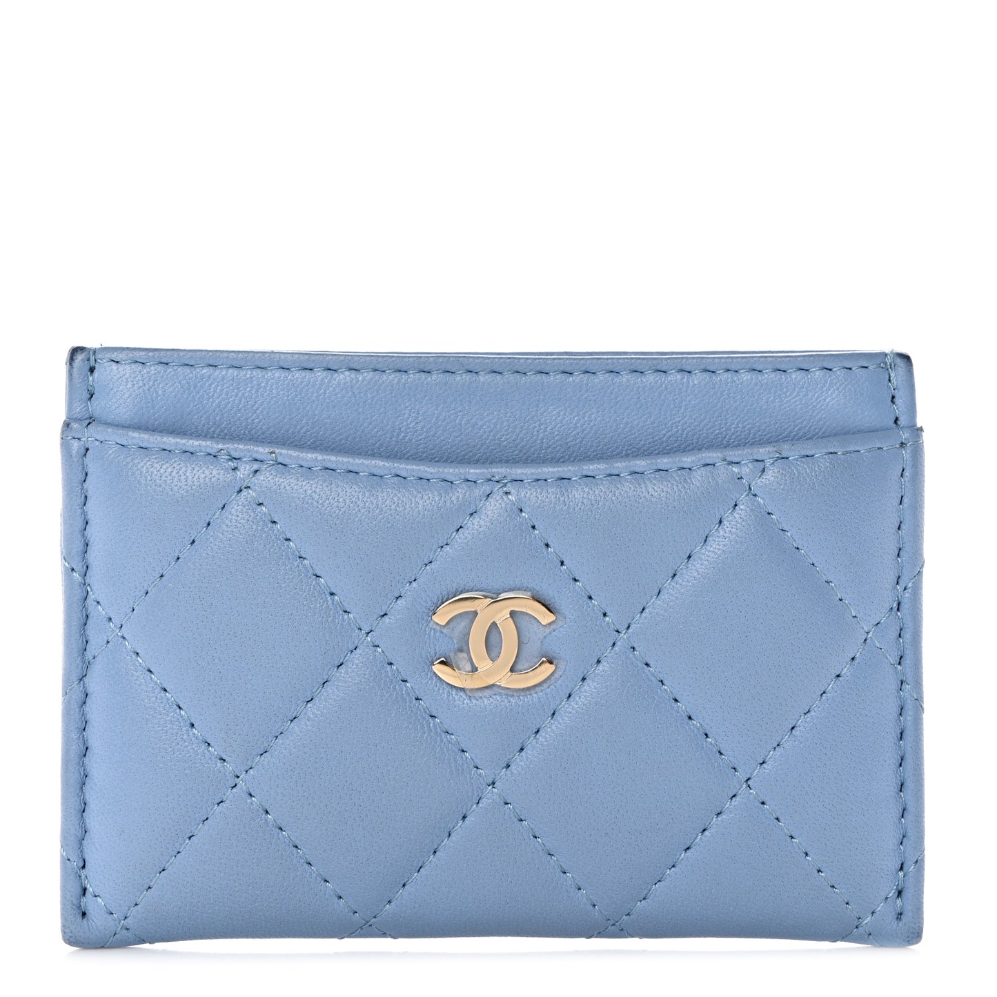Lambskin Quilted Card Holder Light Blue