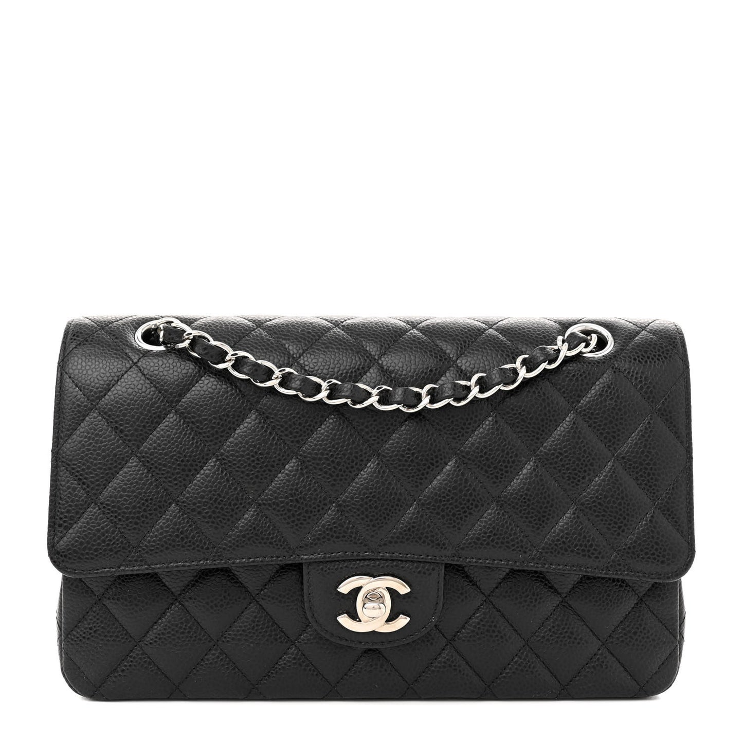 Caviar Quilted Medium Double Flap Black