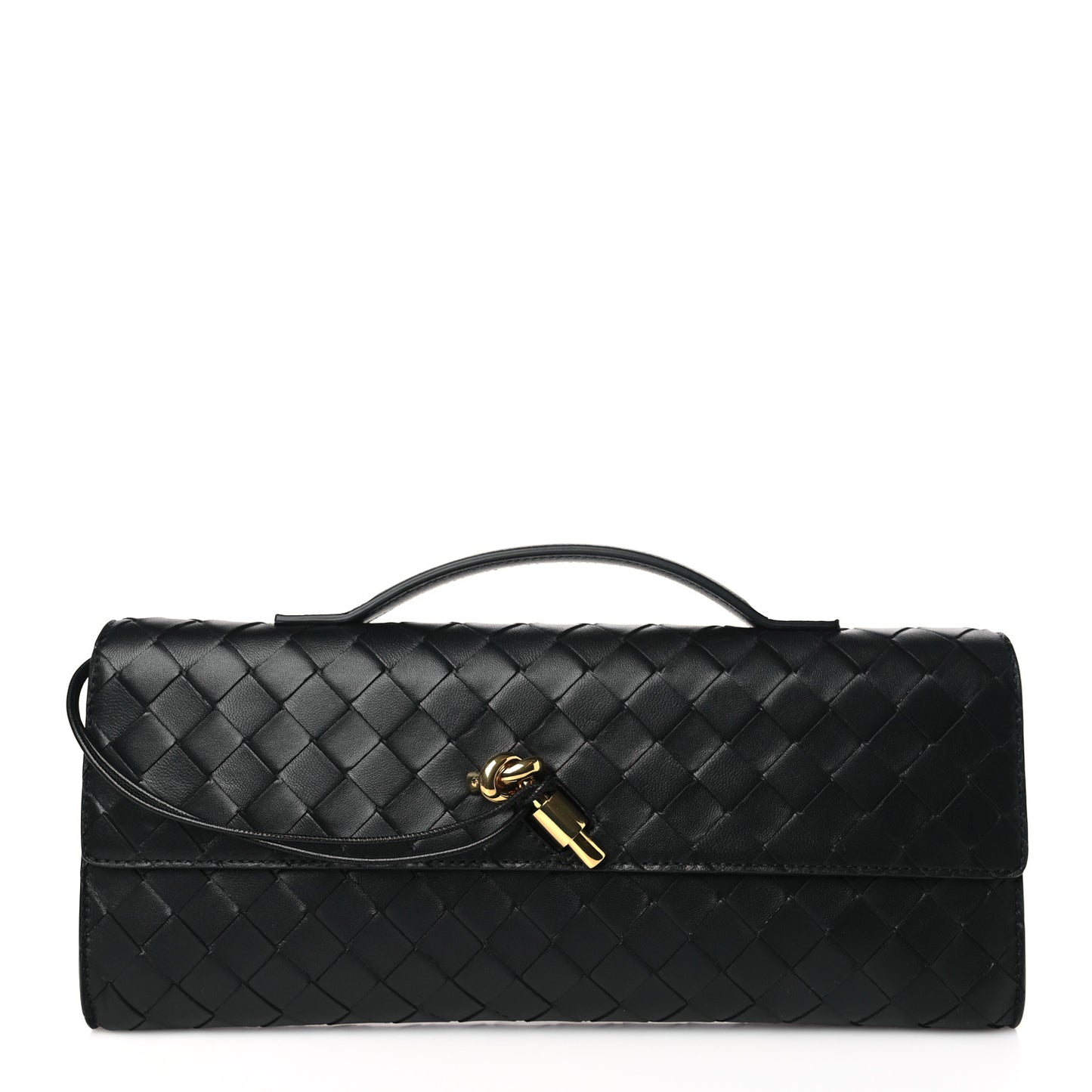 Nappa Intrecciato Long Andiamo Top Handle Clutch Black