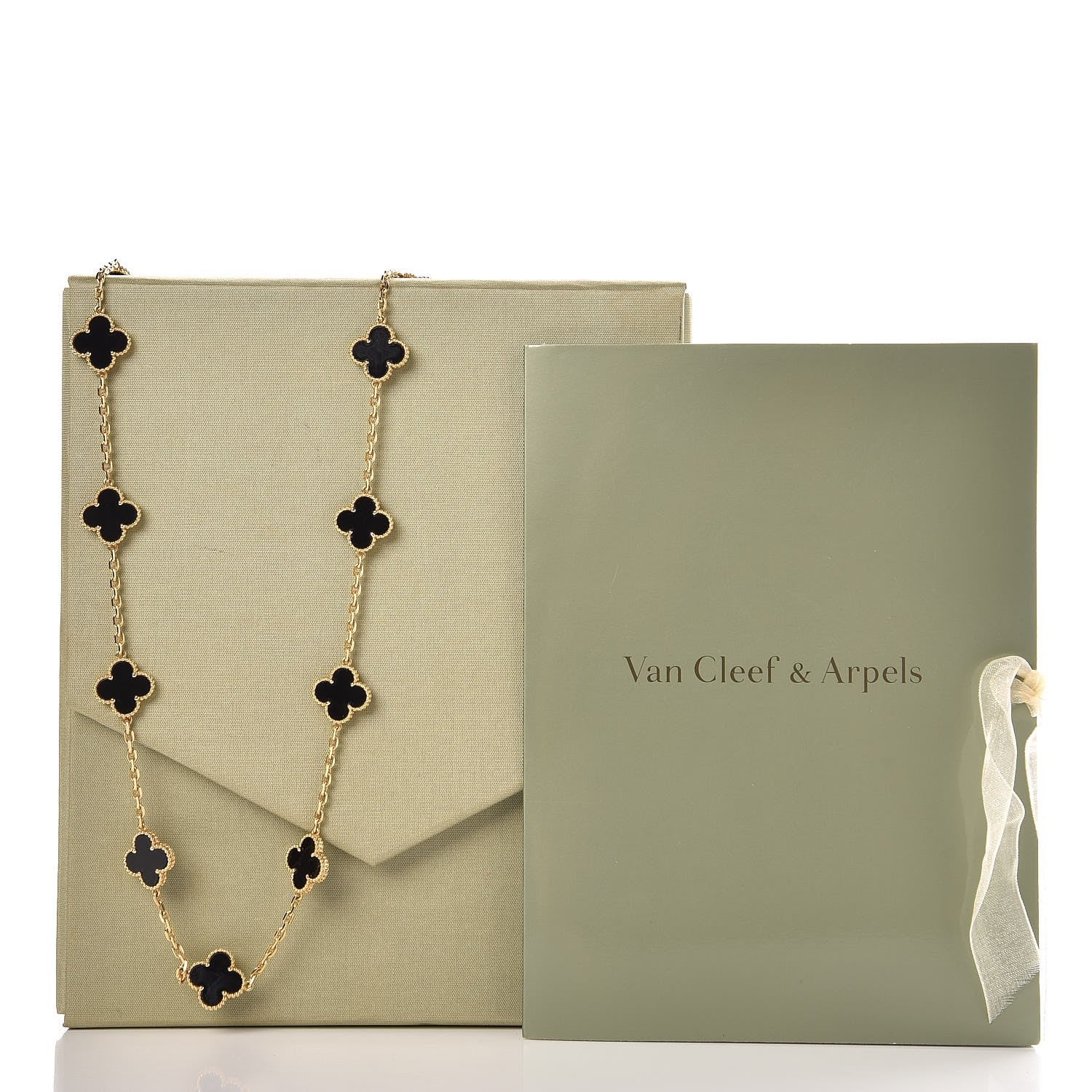 Van Cleef & Arpels 18K Yellow Gold Black Onyx 20 Motifs Vintage Alhambra Necklace 5 of 5