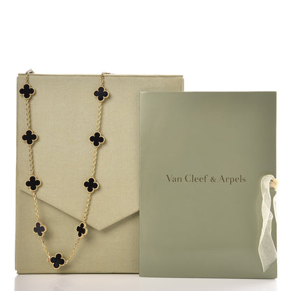 Van Cleef & Arpels 18K Yellow Gold Black Onyx 20 Motifs Vintage Alhambra Necklace 5 of 5