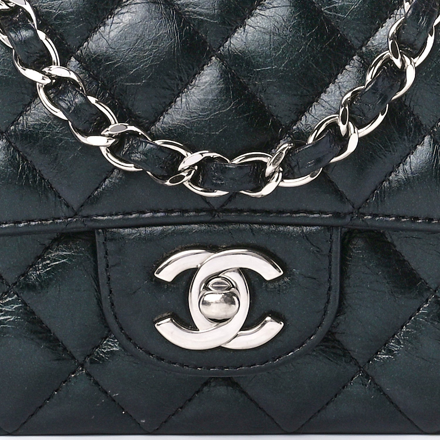 Chanel Iridescent Crumpled Calfskin Quilted Mini Rectangular Flap Black 9 of 12