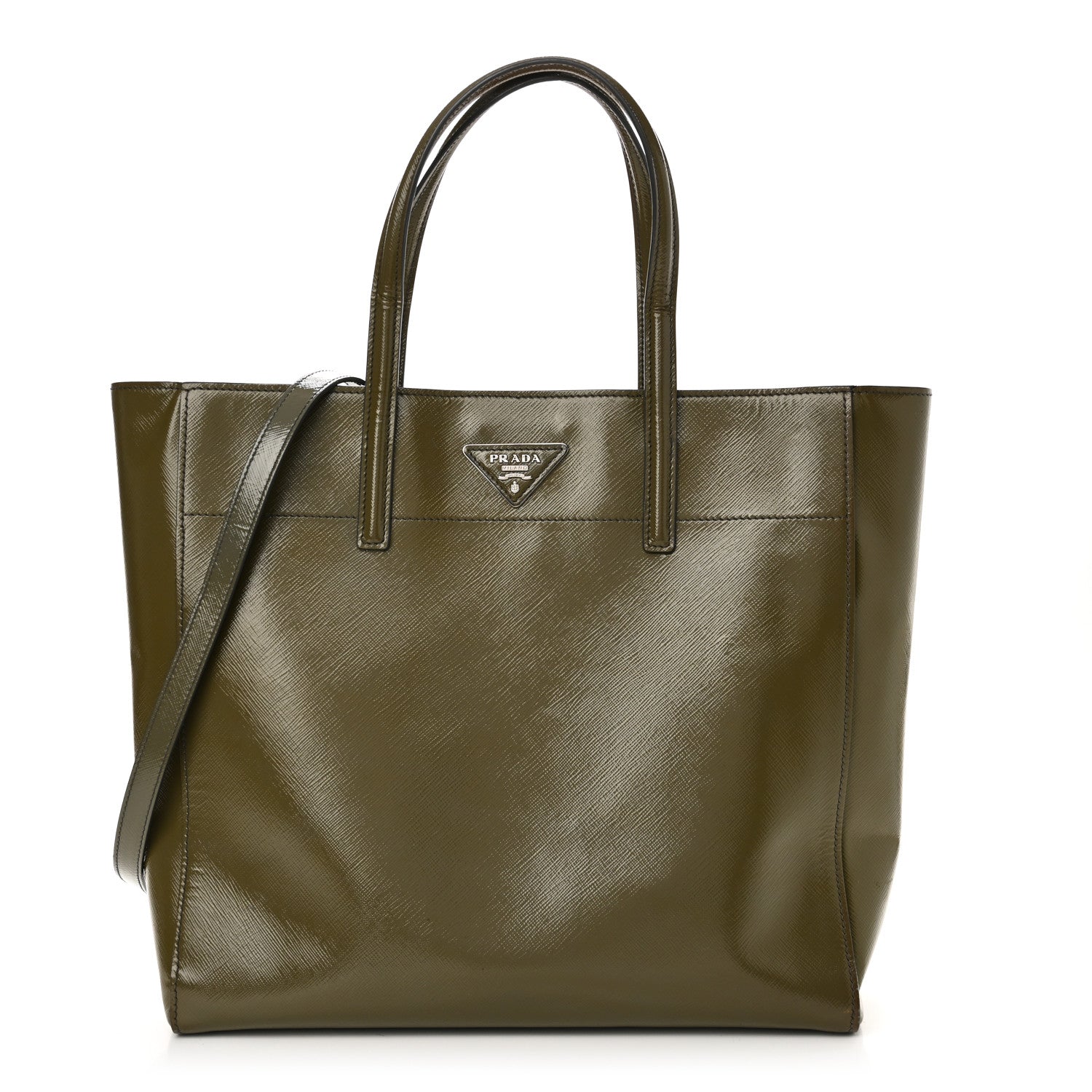 Prada Saffiano Vernice Shopping Tote Militare 1 of 9