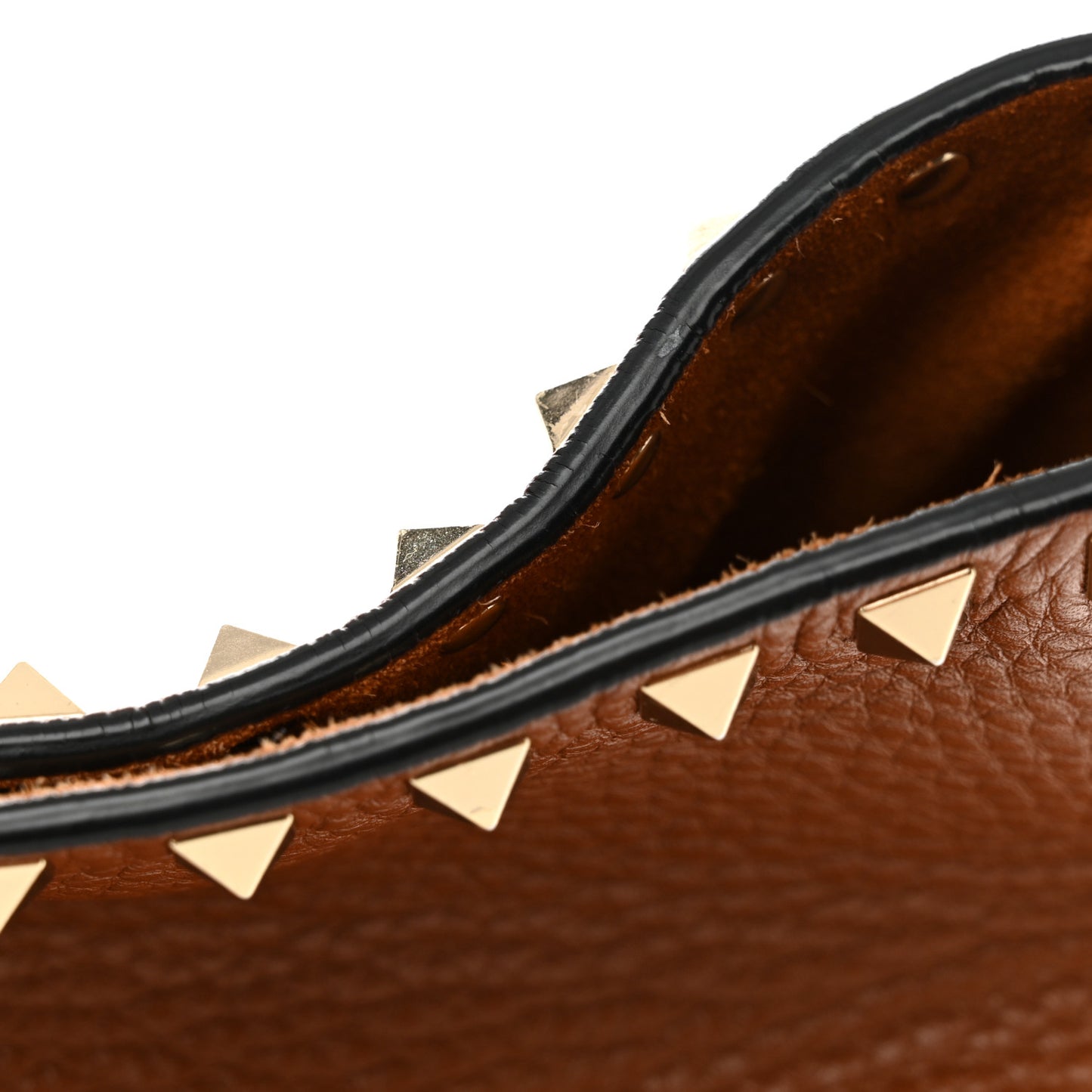 Grained Calfskin Rockstud Shoulder Tote Bright Cognac