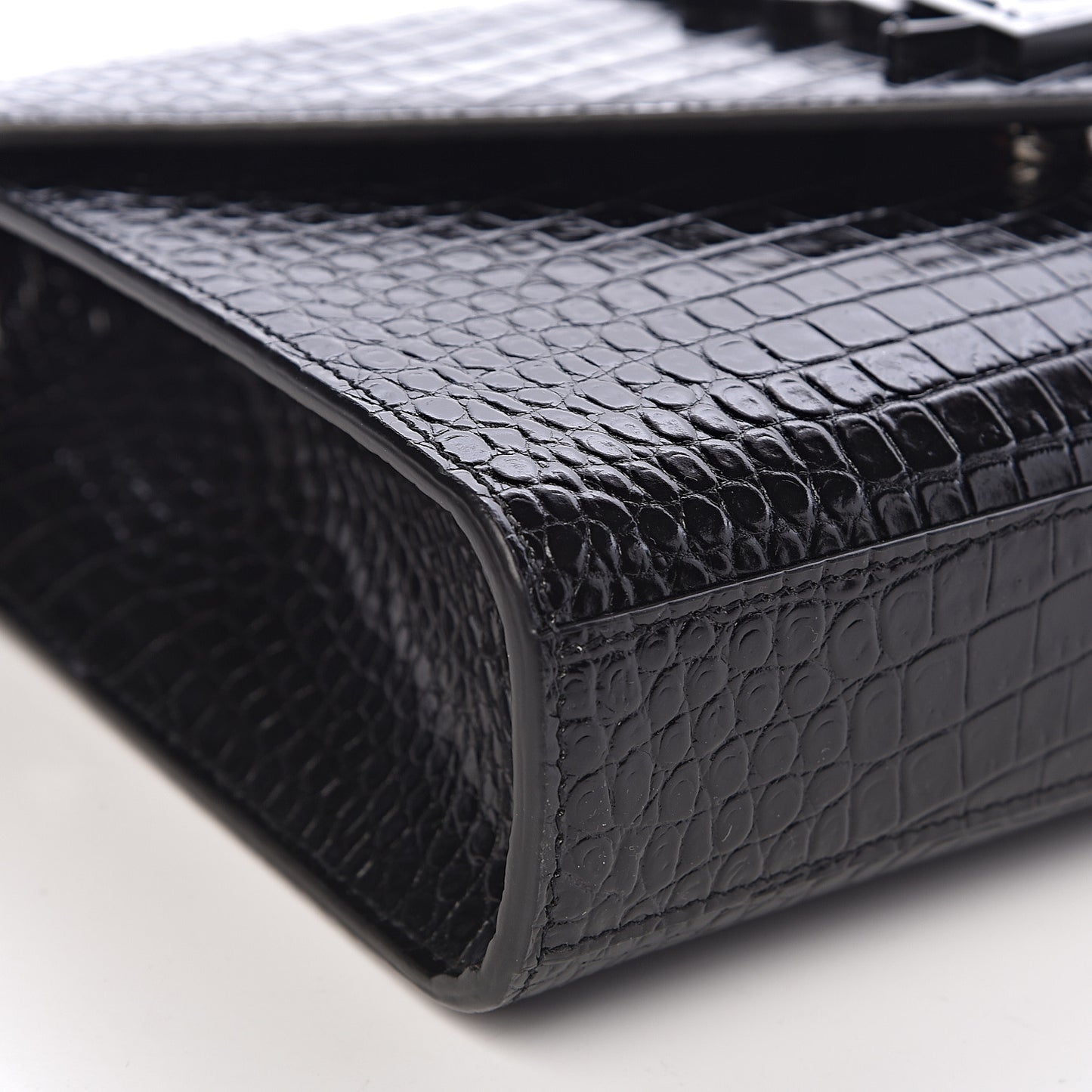 Calfskin Crocodile Embossed Medium Monogram Envelope Chain Shoulder Bag Black