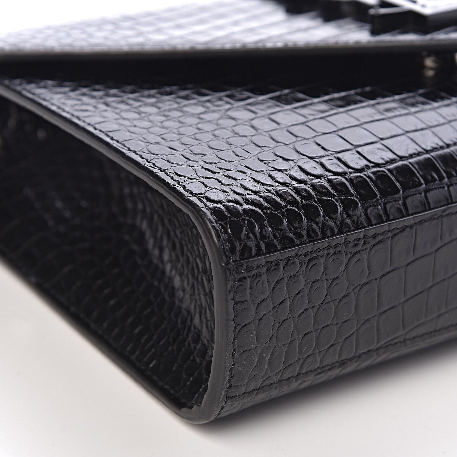 Saint Laurent Calfskin Crocodile Embossed Medium Monogram Envelope Chain Shoulder Bag Black 8 of 10