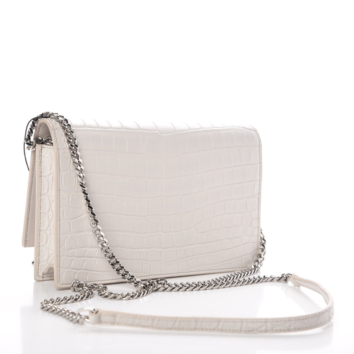 Calfskin Crocodile Embossed Kate Monogram Tassel Chain Wallet Cremasoft