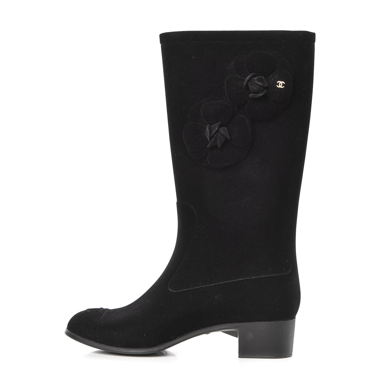 Velvet Camellia High Boots 36 Black