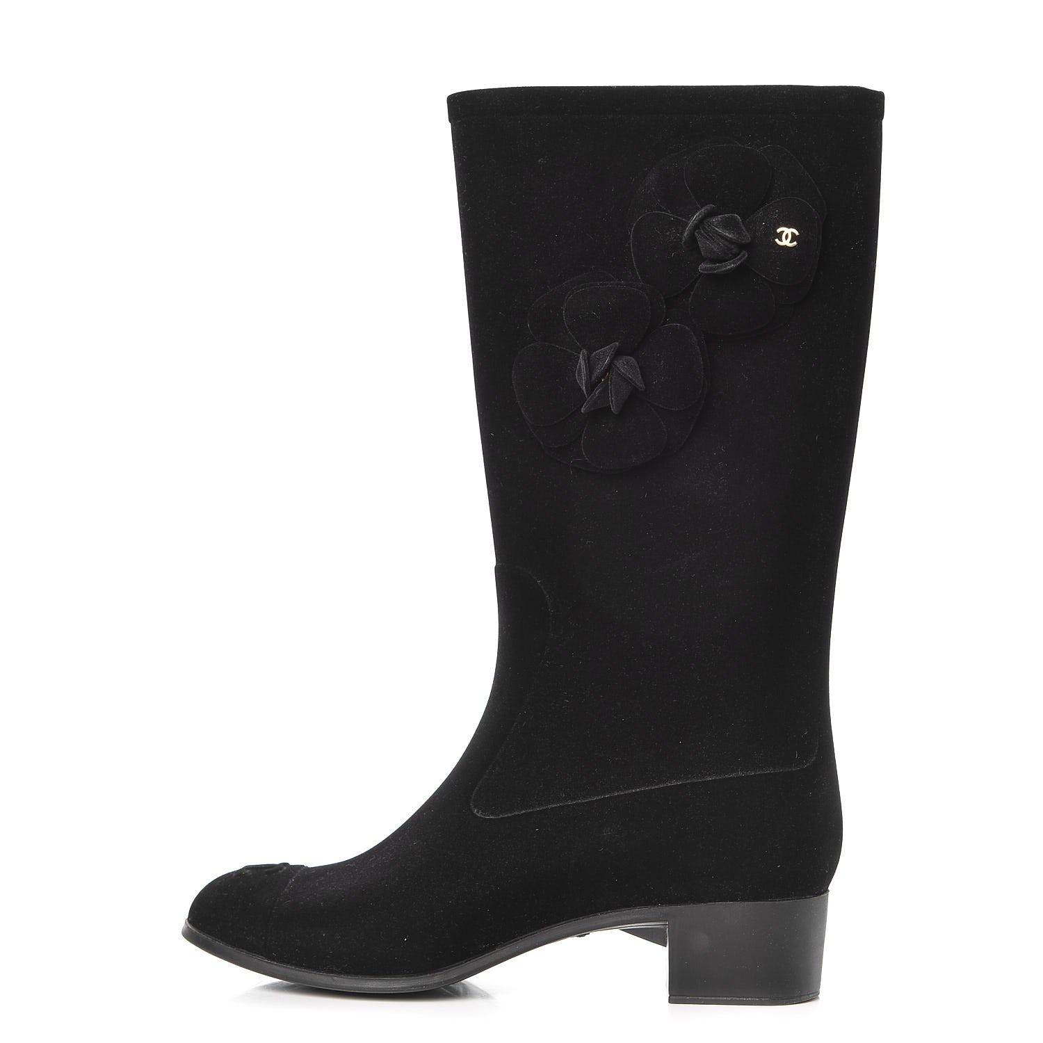 Chanel Velvet Camellia High Boots 36 Black 1 of 6